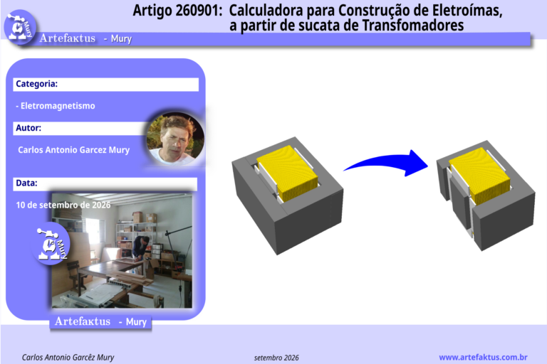 Artigo 260901- Calculadora  para  Construção  de Eletroímãs, a partir de sucata de Transformadores